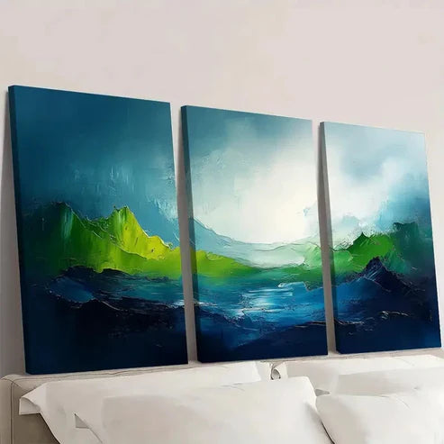 3pcs Light Green and Blue Abstract Texture LO  Wall Art Set Canvas Unframed - High Quality Print 100% Australian Made Wall Canvas - Bella Home Decor