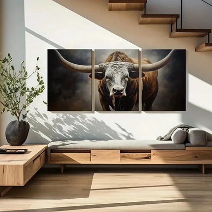 3pcs Rustic Longhorn Bull Farmhouse Style Metal Print Ready to Hang Art - Bella Home Decor