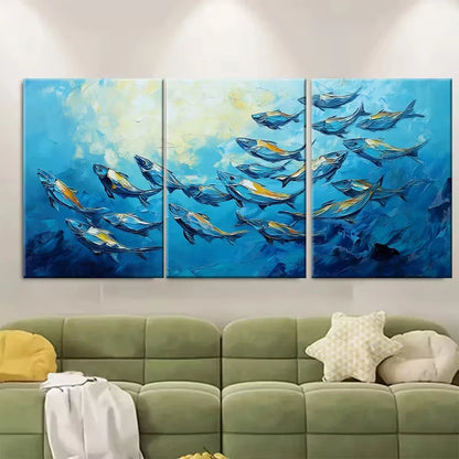 3pcs Original Fish School Oil Painting Metal Print Ready to Hang Art