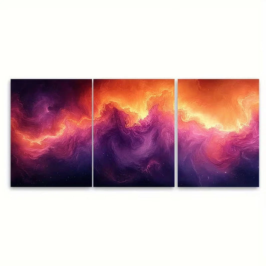 3pcs Warm Oranges & Purples, Classic Style Metal Print Ready to Hang Art