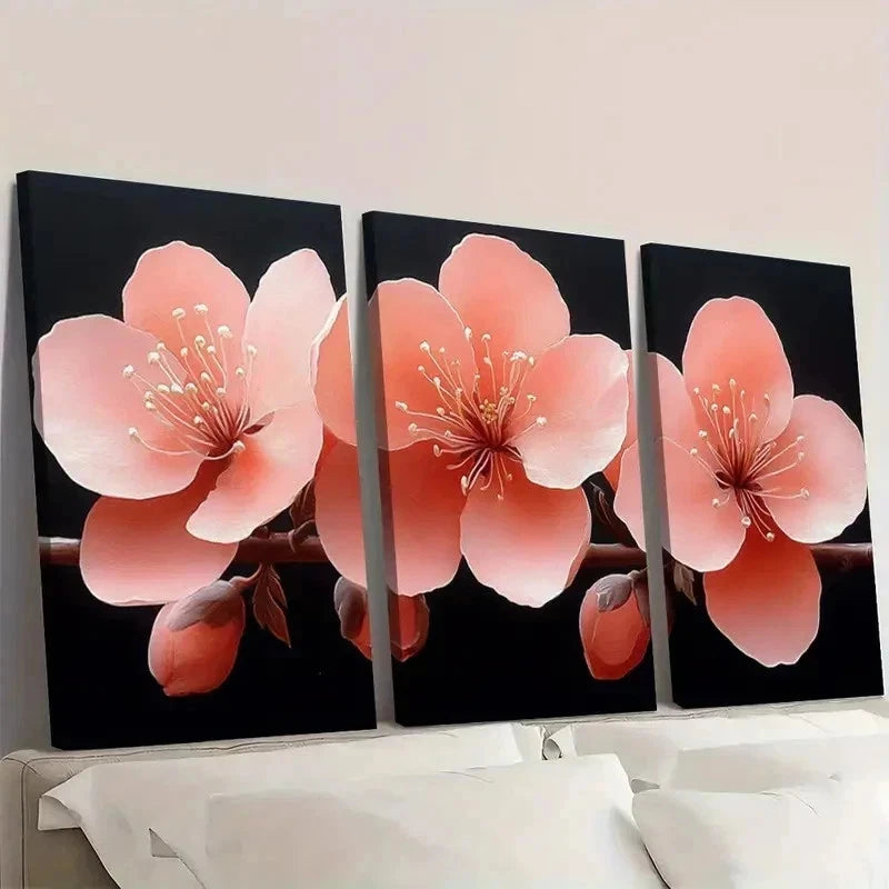 3pcs Peach Flower Canvas Art Flower RO   Wall Art Set Canvas Framed 40x60cm - High Quality Print 100% Australian Made Wall Canvas Ready to Hang