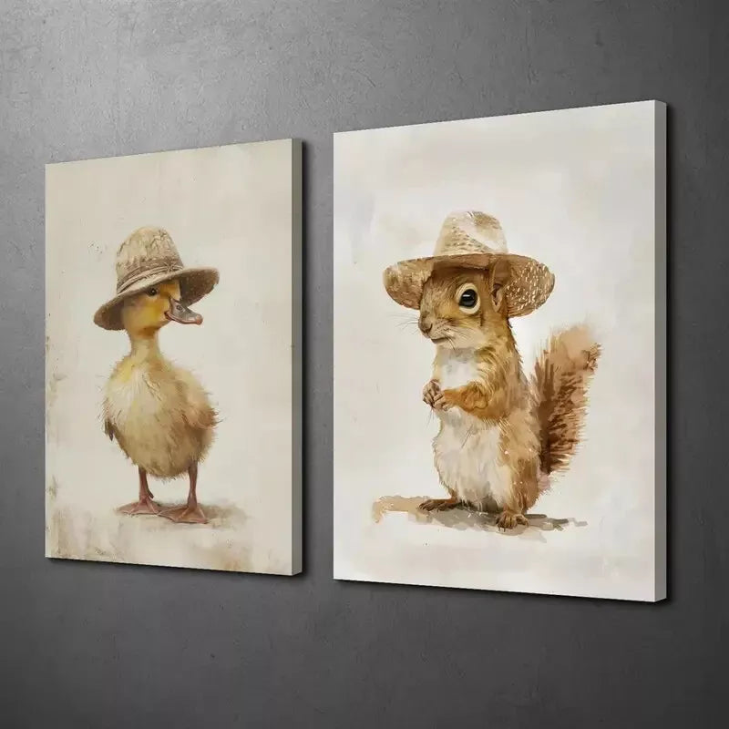 2pcs Decorative Painting, Animal Art Decor, Farmhouse Canvas Framed 50x75cm - High Quality Print 100% Australian Made Wall Canvas Ready to Hang - Bella Home Decor