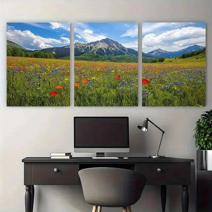 3pcs Crested Butte Wildflower with Mountain View Metal Print Ready to Hang Art - Bella Home Decor