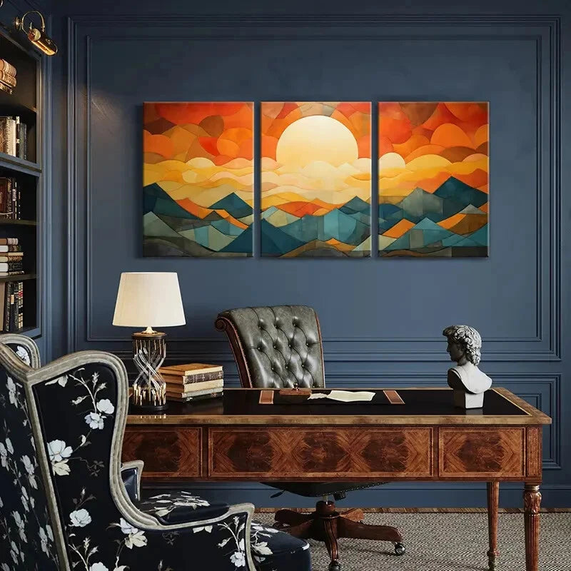 3pcs Sunset Mountains Clouds Abstract Landscape Metal Print Ready to Hang Art - Bella Home Decor