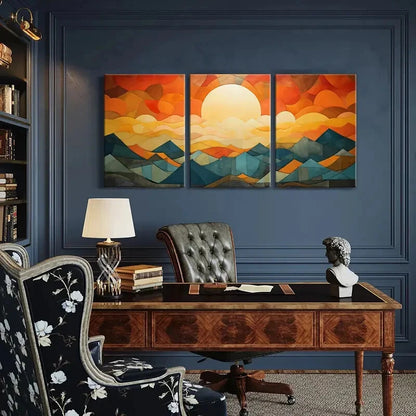 3pcs Sunset Mountains Clouds Abstract Landscape Metal Print Ready to Hang Art - Bella Home Decor