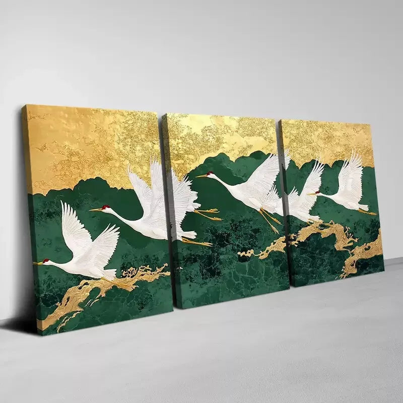 3pcs Peaceful Quiet Sunset And White Cranes Art Set Canvas Framed 50x70cm - High Quality Print 100% Australian Made Wall Canvas Ready to Hang