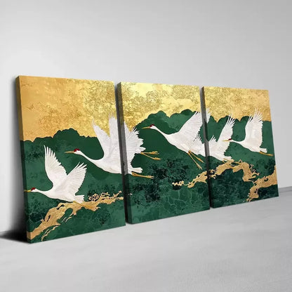 3pcs Peaceful Quiet Sunset And White Cranes Art Set Canvas Framed 50x70cm - High Quality Print 100% Australian Made Wall Canvas Ready to Hang