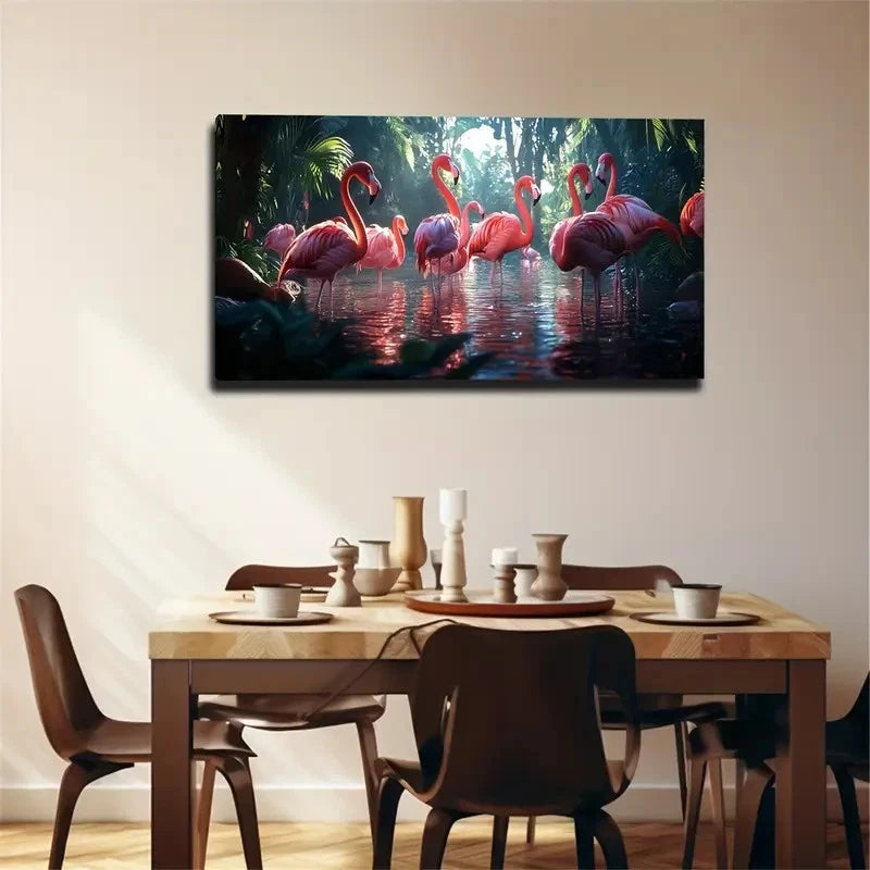 Elegant Posture Of Flamingos Wall Art Canvas Office Home Room Framed 120x60cm - Bella Home Decor