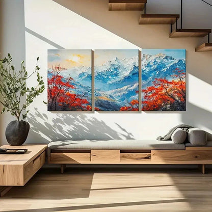 3pcs Alpine Landscape Snowy Peaks Vibrant Colors Metal Print Ready to Hang Art - Bella Home Decor