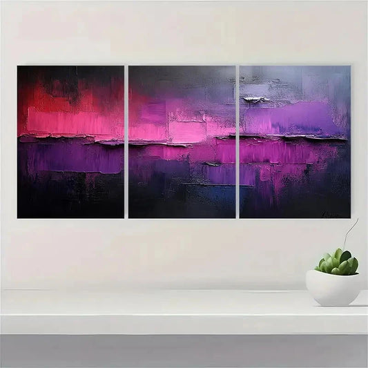 3pcs Minimalist Painting Purple Abstract Textured Metal Print Ready to Hang Art