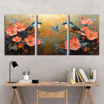 3pcs Beautiful Painting of Flowers And Birds Wall Art Canvas Unframed - High Quality Print 100% Australian Made Wall Canvas - Bella Home Decor