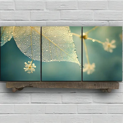 3pcs Leaves with Dewdrops Design Metal Print Ready to Hang Art - Bella Home Decor