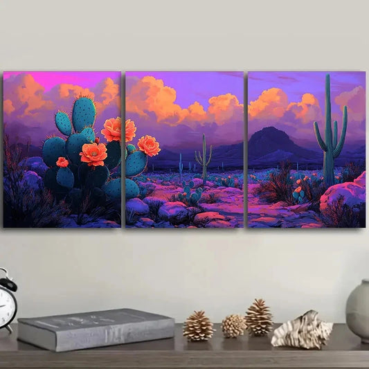 3pcs Vibrant Orange & Blue Sky Prints Metal Print Ready to Hang Art