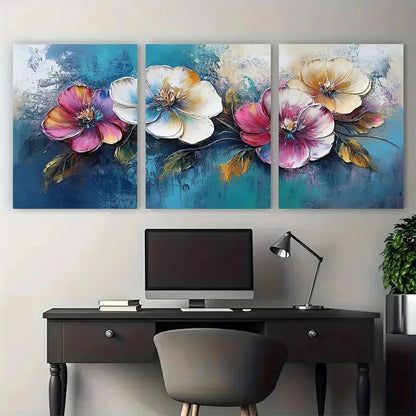 3pcs Modern Abstract Floral Impasto Illustration Wall Art Set Canvas Framed 50x70cm - High Quality Print 100% Australian Made Wall Canvas Ready to Hang