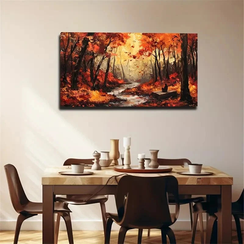 Autumn Forest Fallen Leaves Wall Art Canvas Office Home Room Framed 120x60cm