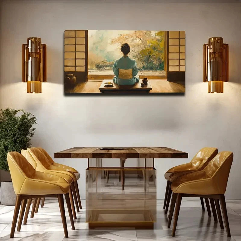 Serene Japanese Woman Wall Art Canvas Office Home Room Framed 120x60cm