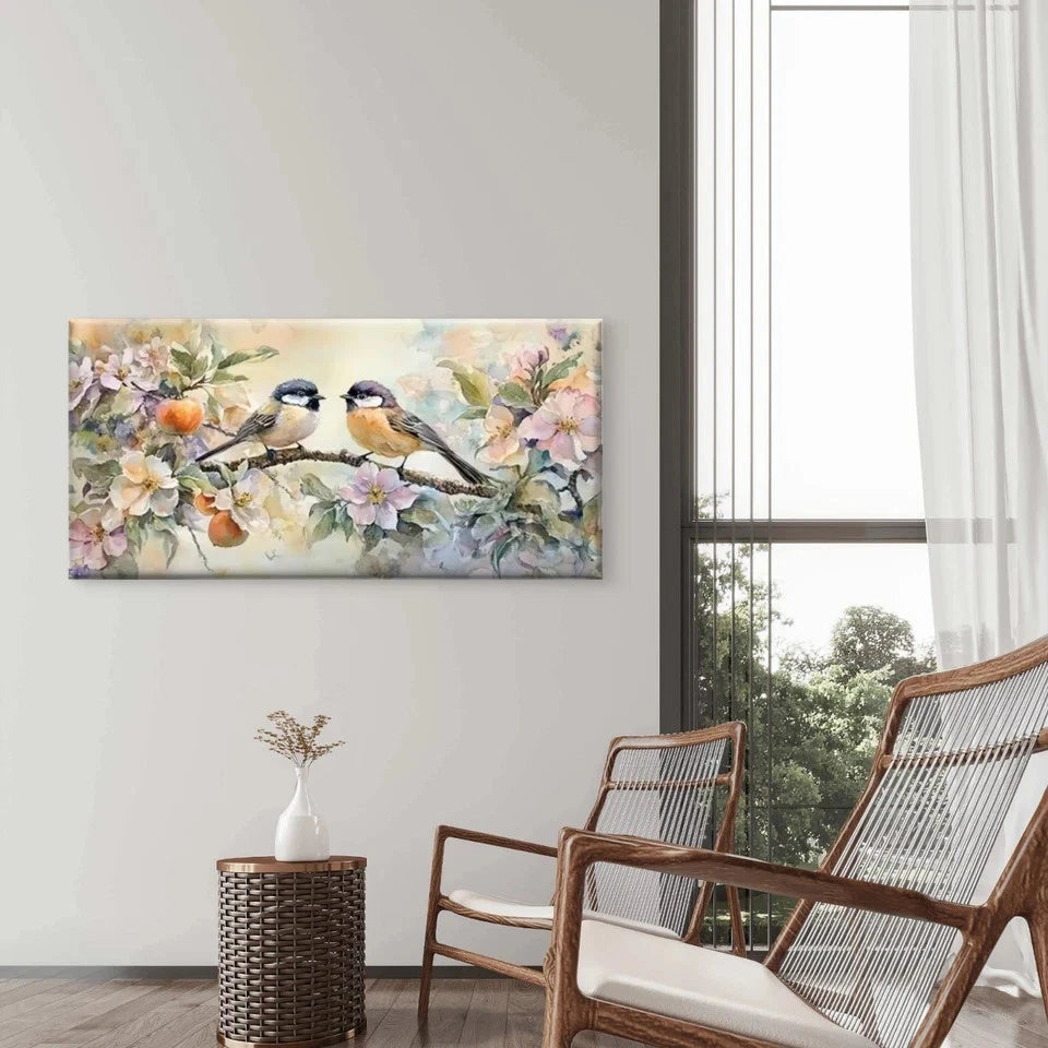 Vintage Floral Birds Wall Art Canvas Office Home Room Framed 120x60cm