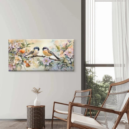 Vintage Floral Birds Wall Art Canvas Office Home Room Framed 120x60cm
