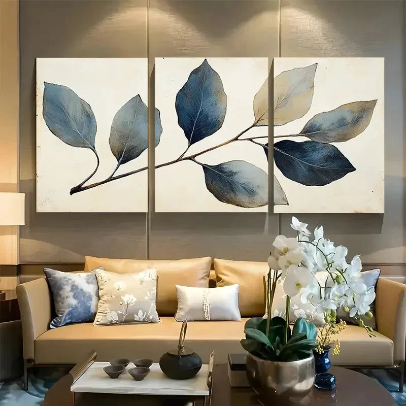 3pcs Rustic Botanical Leaf Branch Design Metal Print Ready to Hang Art