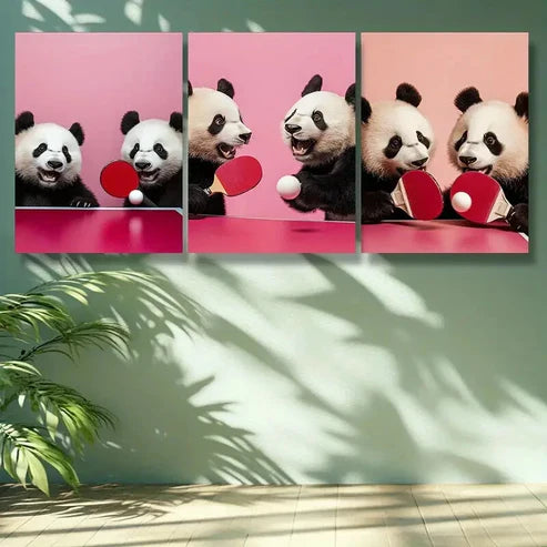3pcs Table Tennis Panda Wall Art Set Canvas Unframed - High Quality Print 100% Australian Made Wall Canvas