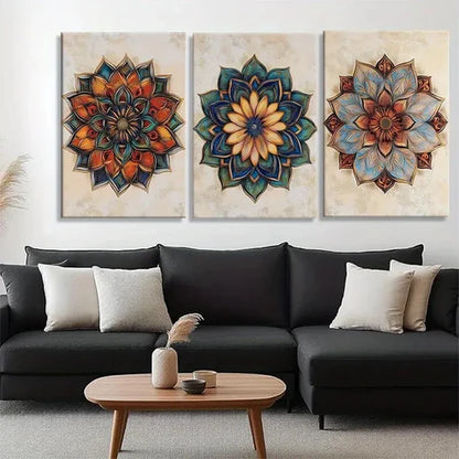 3pcs Intricate Vintage-Inspired Symmetry Perfect Wall Art Canvas Unframed - High Quality Print 100% Australian Made Wall Canvas