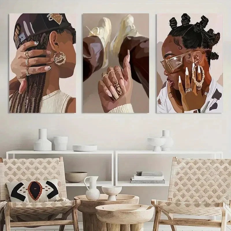 3pcs Painting Black Girl Wall Art Decor Posters Metal Print Ready to Hang Art - Bella Home Decor