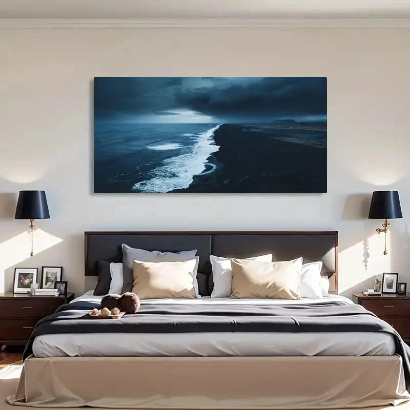 Iceland Blue Seaside Retro Wall Art Canvas Office Home Room Framed 120x60cm - Bella Home Decor