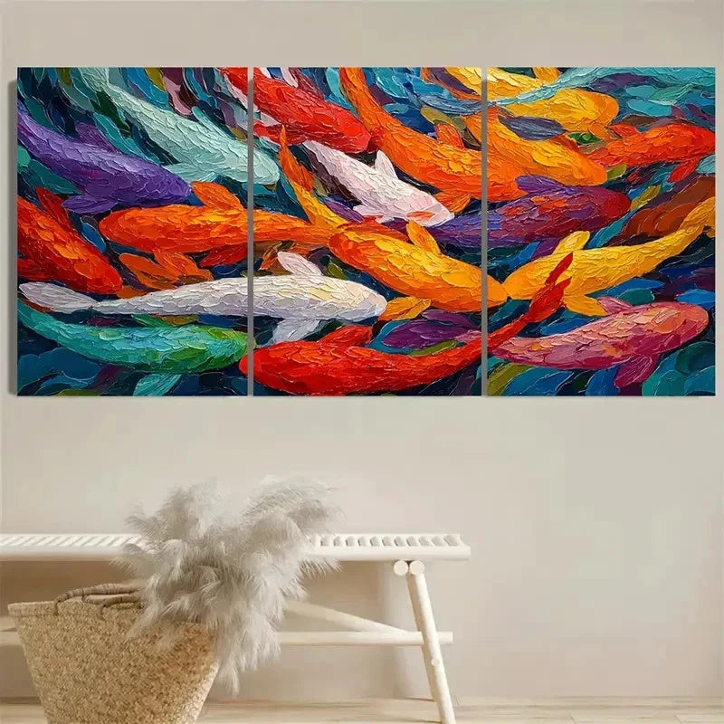 3pcs Vibrant Koi Fish Modern Wall Art Set Canvas Framed 50x70cm - High Quality Print 100% Australian Made Wall Canvas Ready to Hang