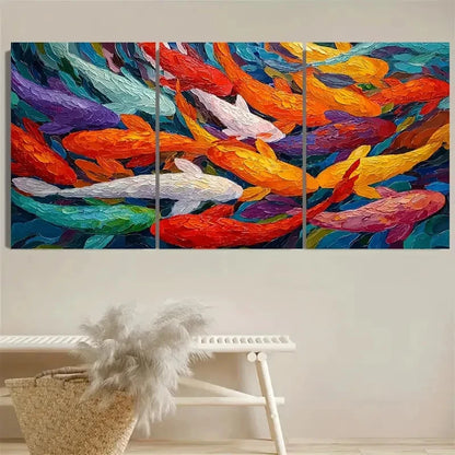 3pcs Vibrant Koi Fish Modern Wall Art Set Canvas Framed 50x70cm - High Quality Print 100% Australian Made Wall Canvas Ready to Hang