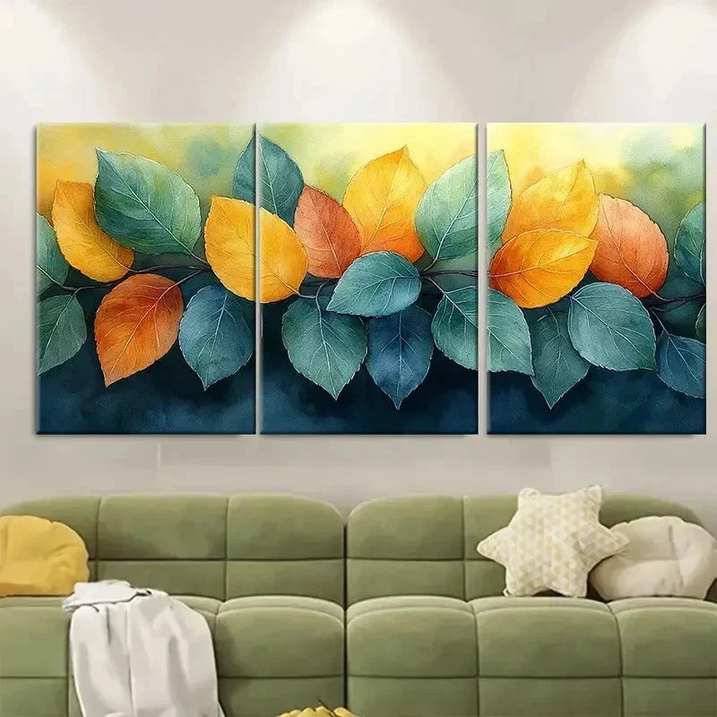 3pcs Autumn Green Yellow RI   Wall Art Set Canvas Framed 50x70cm - High Quality Print 100% Australian Made Wall Canvas Ready to Hang - Bella Home Decor
