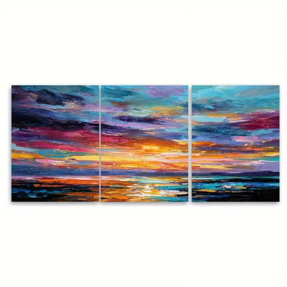 3pcs Sunset Ocean Abstract Seascape Metal Print Ready to Hang Art - Bella Home Decor