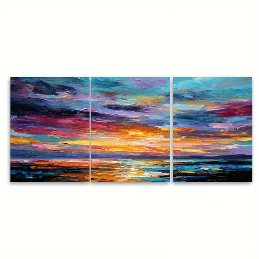3pcs Sunset Ocean Abstract Seascape Metal Print Ready to Hang Art