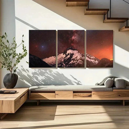 3pcs Snow Mountain Starry Sky & Milky Way Wall Art Set Canvas Framed 40x60cm - High Quality Print 100% Australian Made Wall Canvas Ready to Hang - Bella Home Decor