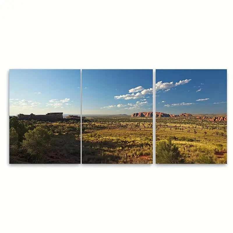 3pcs Uluru-Kata Tjuta National Park Australia Wall Art Set Canvas Framed 50x70cm - High Quality Print 100% Australian Made Wall Canvas Ready to Hang