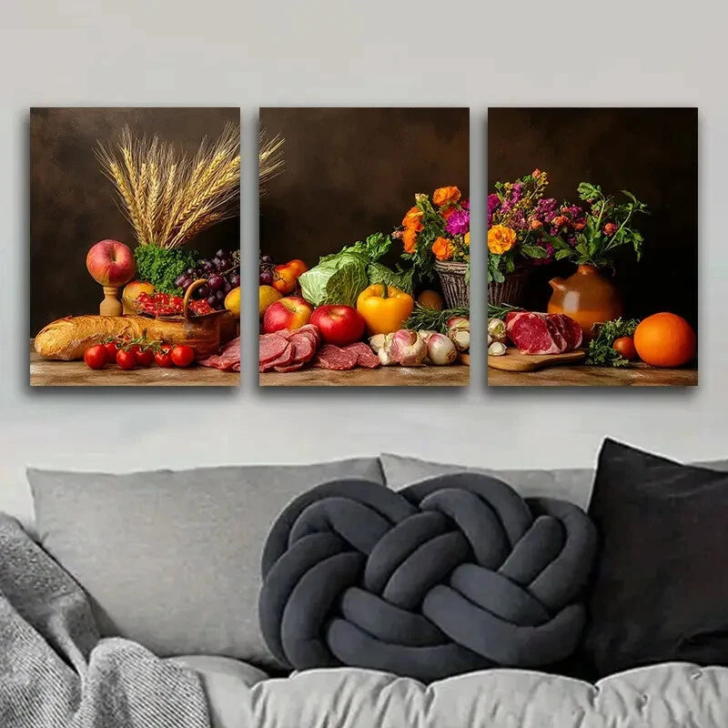 3pcs Luxurious Food Painting Metal Print Ready to Hang Art