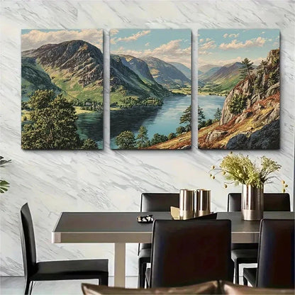 3pcs Vintage Lake District Perfect Wall Art Set Canvas Framed 50x70cm - High Quality Print 100% Australian Made Wall Canvas Ready to Hang