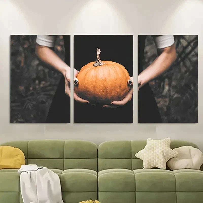 3pcs Featuring a Halloween Orange Pumpkin Metal Print Ready to Hang Art