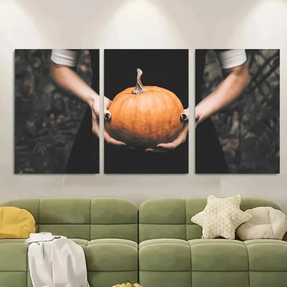 3pcs Featuring a Halloween Orange Pumpkin Metal Print Ready to Hang Art