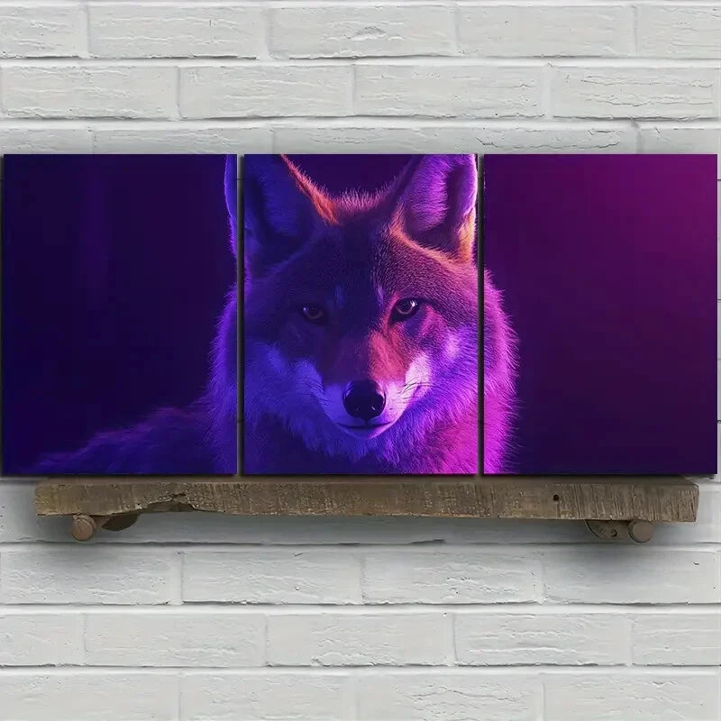 3pcs Charming Coyote Trio Animal Themed Metal Print Ready to Hang Art - Bella Home Decor