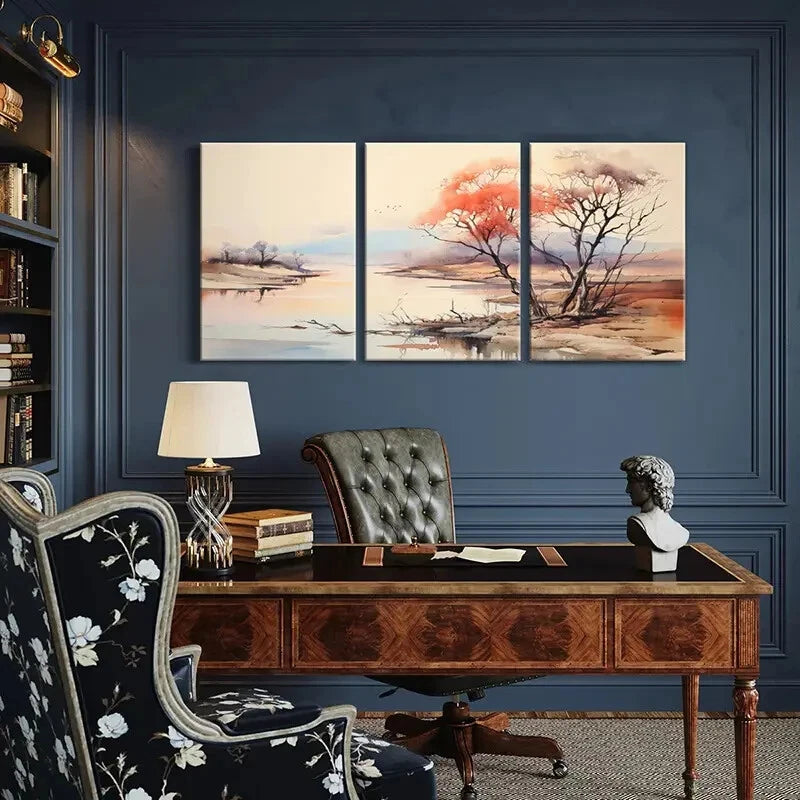 3pcs Abstract Landscape Art Watercolor Painting Metal Print Ready to Hang Art - Bella Home Decor