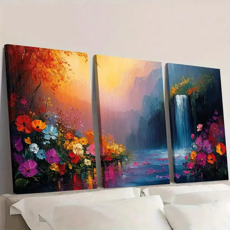 3pcs Abstract Rainy Garden Landscape Art T Wall Art Set Canvas Framed 40x60cm - High Quality Print 100% Australian Made Wall Canvas Ready to Hang - Bella Home Decor