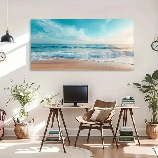 Serene Ocean Waves Sky wall canvas office home room framed 120x60cm - Bella Home Decor