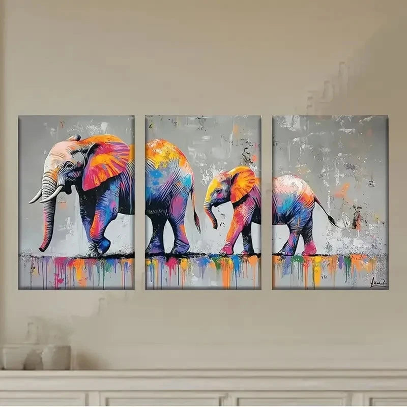 3pcs Two elephants painted on a canvas Wall Art Set Canvas Framed 50x70cm - High Quality Print 100% Australian Made Wall Canvas Ready to Hang - Bella Home Decor