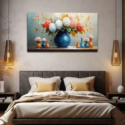 Vibrant Blooming Flowers Blue Wall Art canvas office home room framed 120x60cm