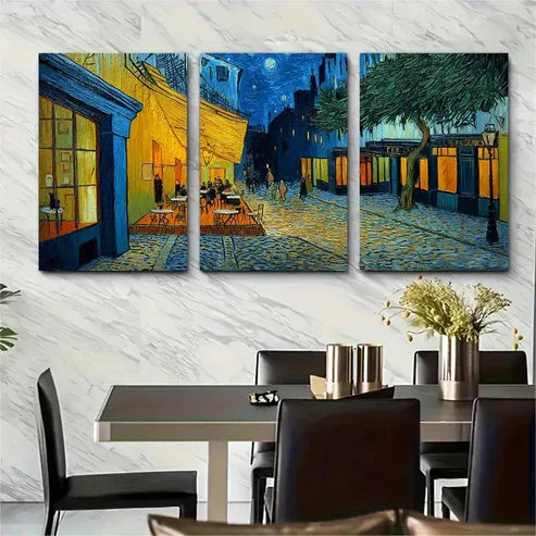 3pcs A Vincent Van Gogh Street Inspired Wall Art Canvas Unframed - High Quality Print 100% Australian Made Wall Canvas