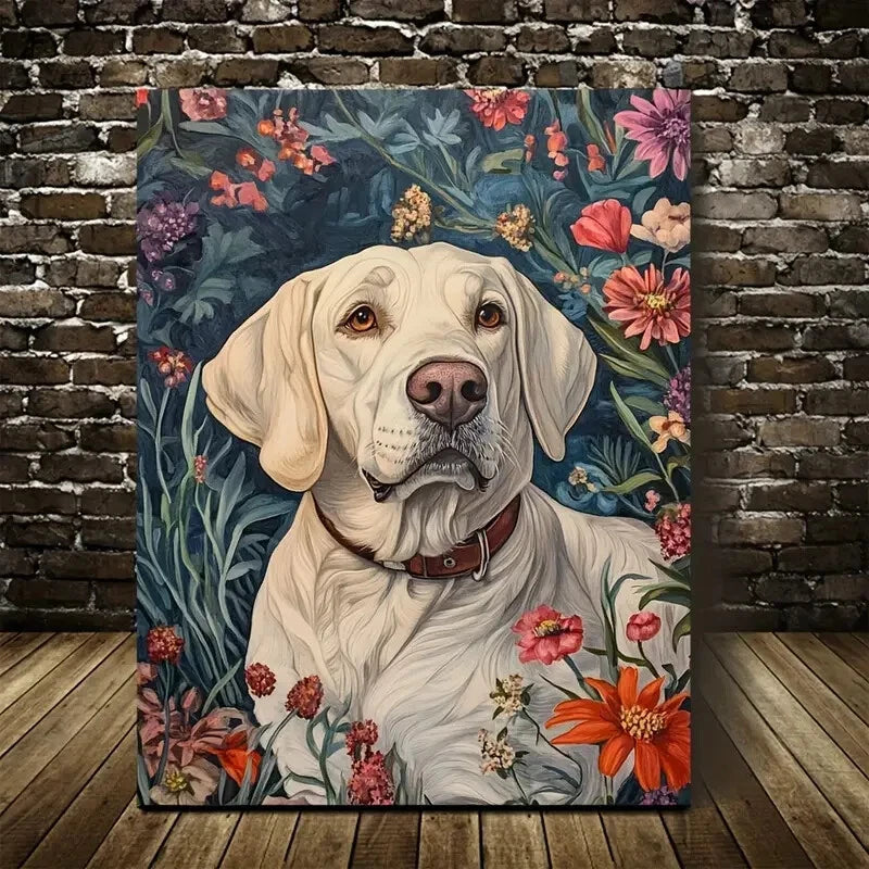 Flowers And Plants Cute Labrador Retriever Painting 40x60cm Metal Print Ready to Hang