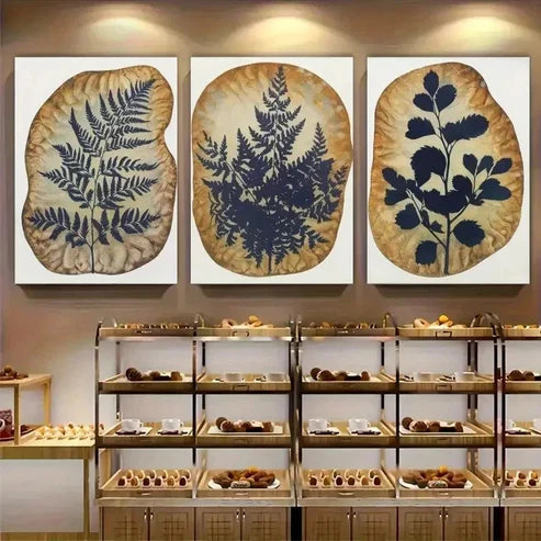 3pcs Fern Leaves Botanical Silhouette Wall Art Canvas Unframed - High Quality Print 100% Australian Made Wall Canvas