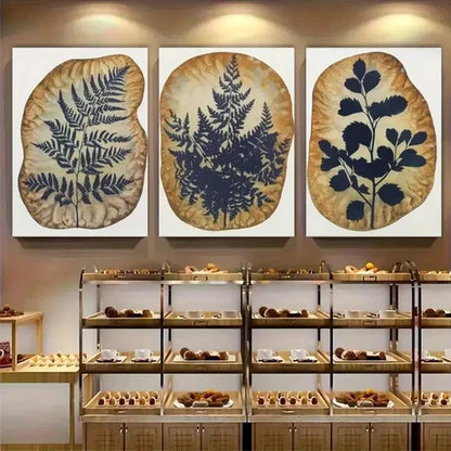 3pcs Fern Leaves Botanical Silhouette Wall Art Canvas Unframed - High Quality Print 100% Australian Made Wall Canvas
