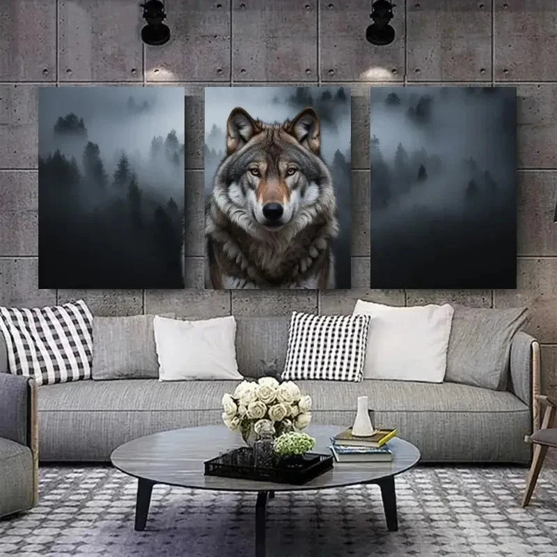 3pcs Animal Scenes Dark Forest Background Metal Print Ready to Hang Art - Bella Home Decor