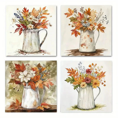 4pcs Autumn Bouquet Picture Wall Art Canvas Framed